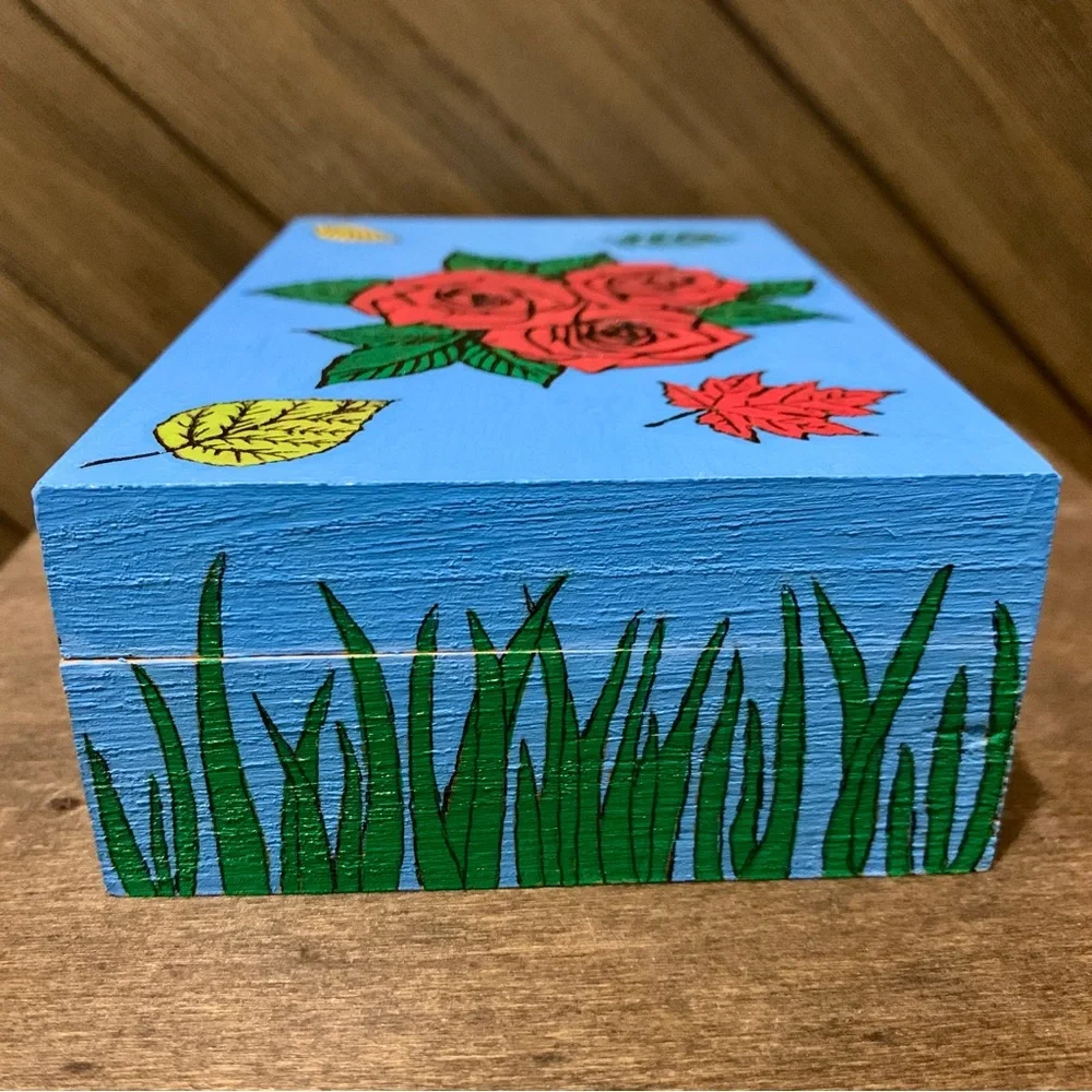 Blooming Rose Blue Wooden Box